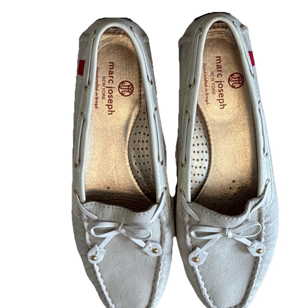 Marc Joseph White Suede Bow Driving Loafers